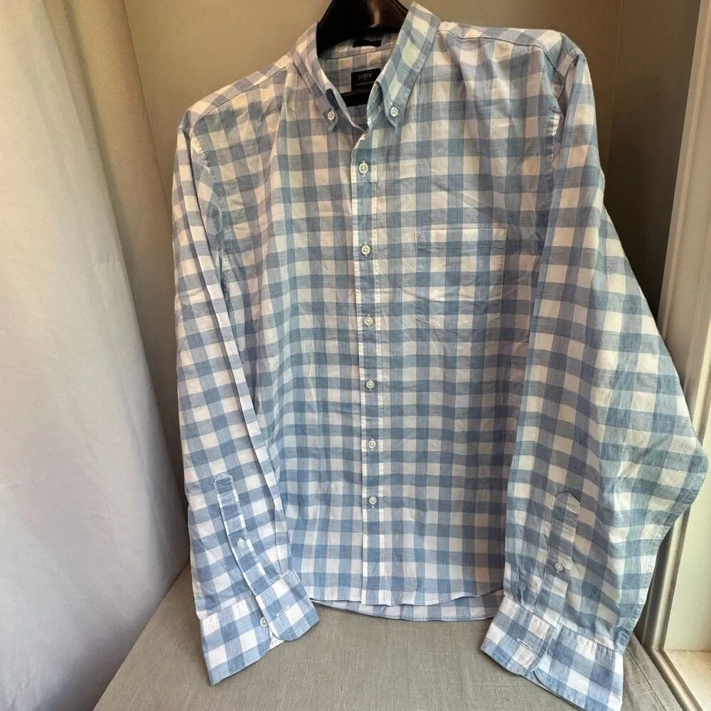 J Crew Shirt Men's XL Slim Fit Blue White Heathered Cotton Button Down